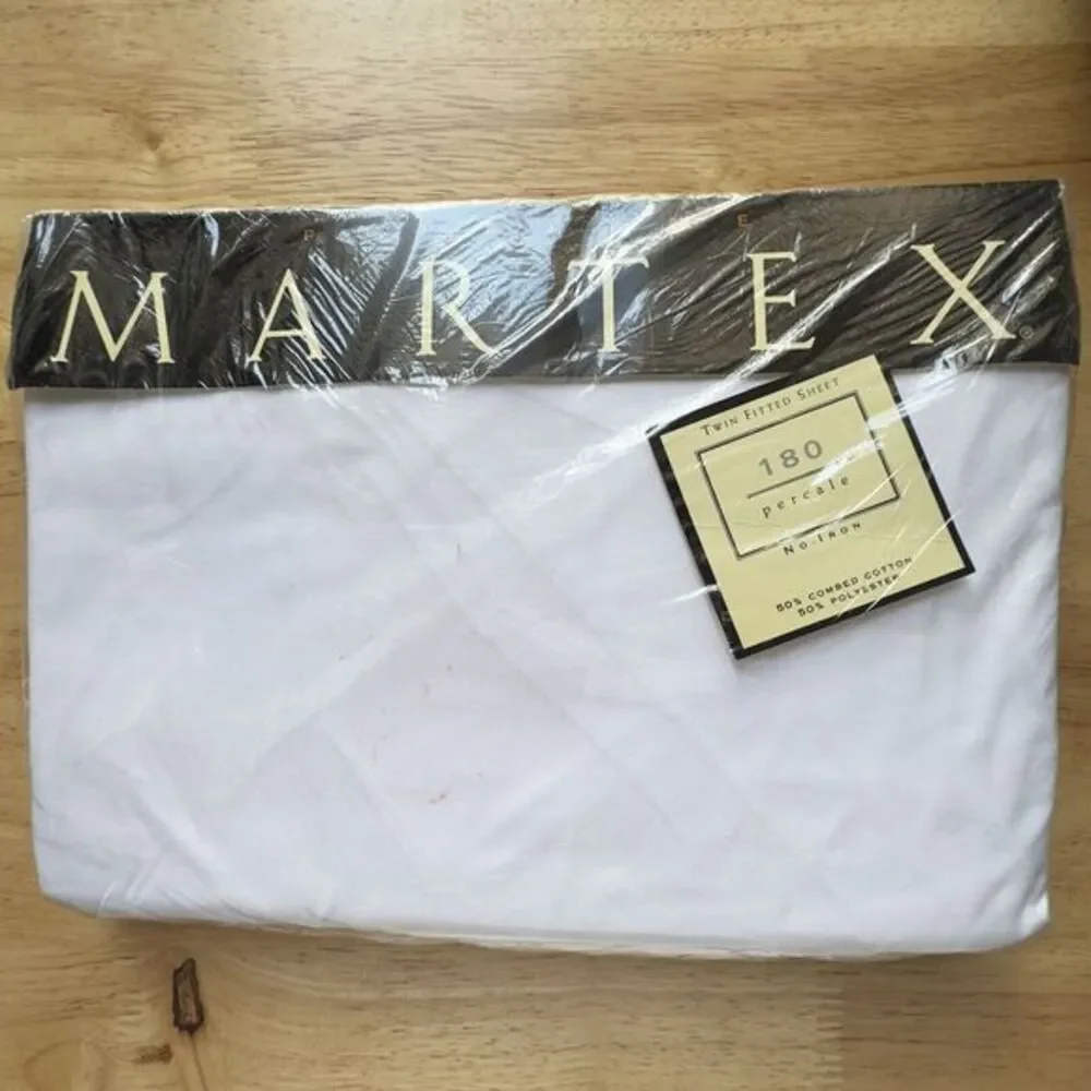 NOS Pipeline Martex TWIN Fitted Sheet Solids White 180‎ Cale Combed Cotton Blend